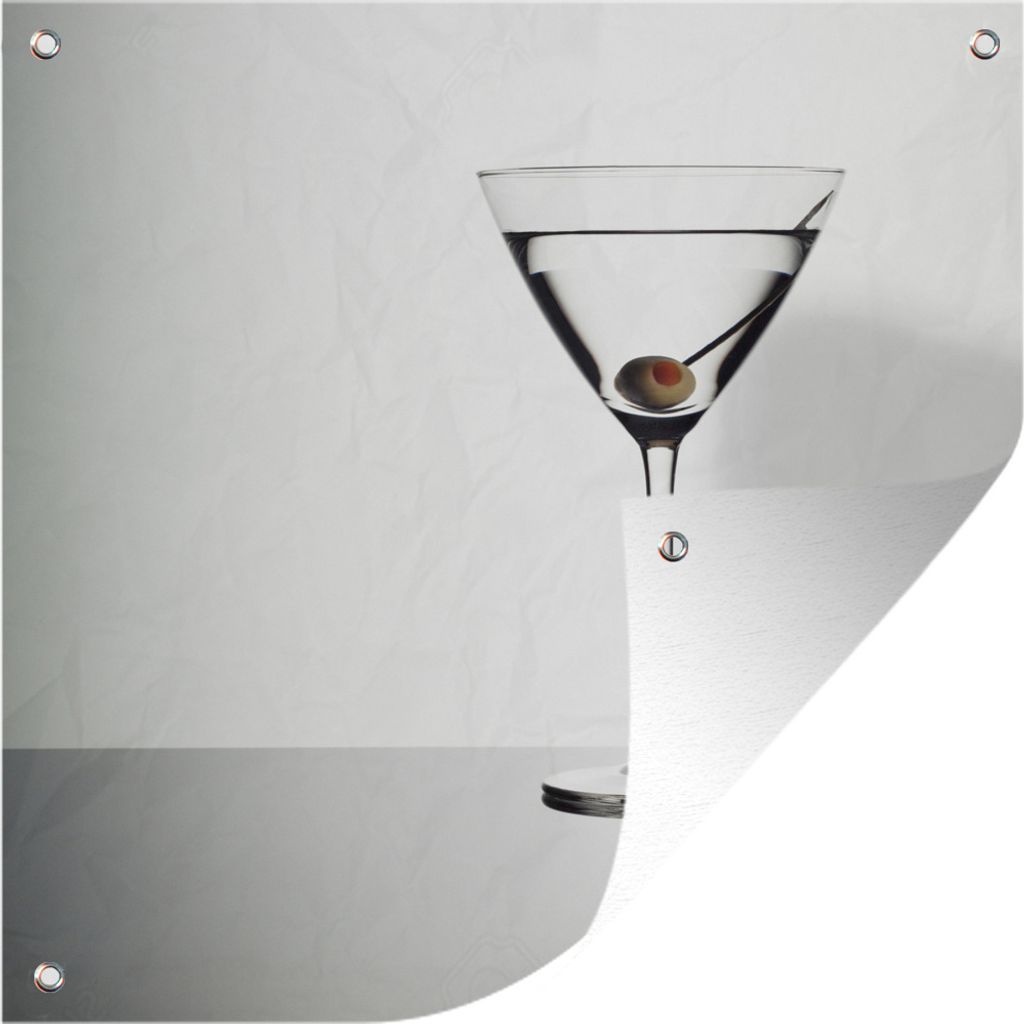 MuchoWow 100x100 cm Outdoor-Poster Gartendeko Sichtschutz Garten Poster für den Garten Martini im Glas mit grüner Olive