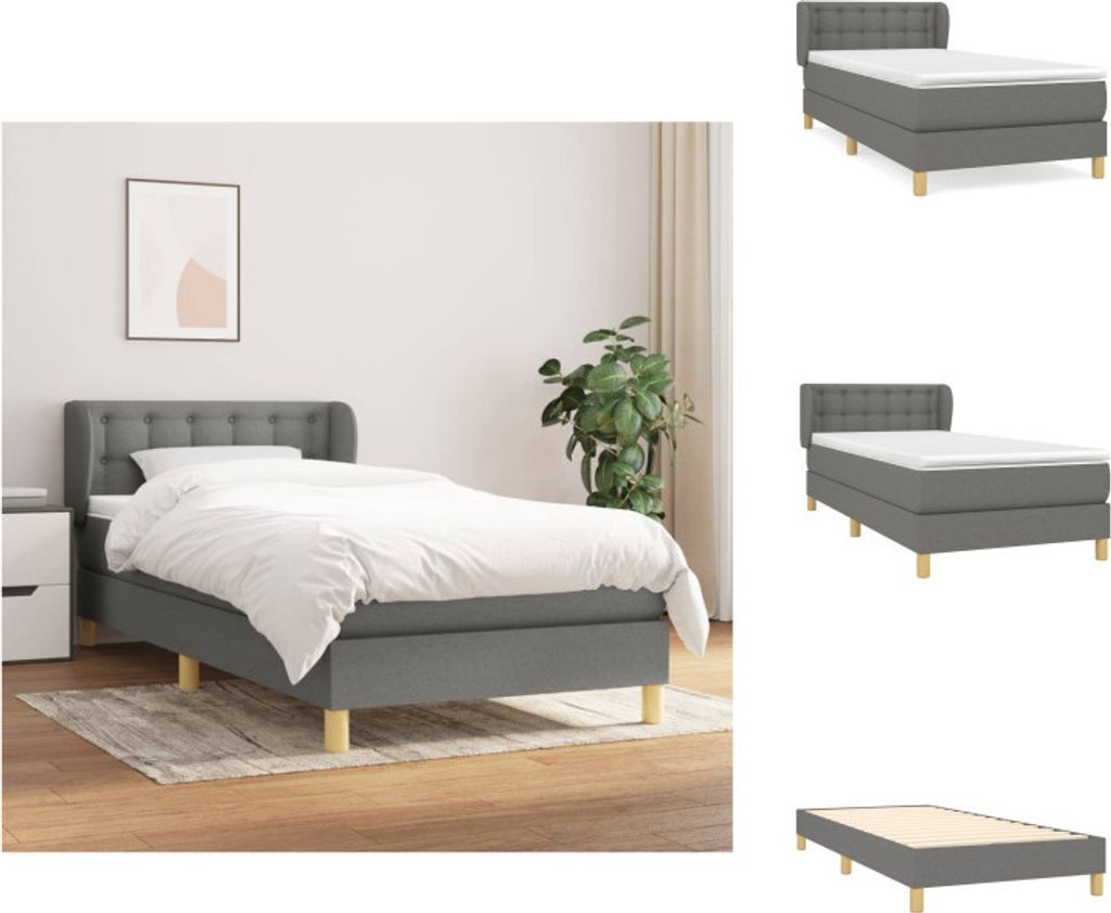 vidaXL Boxspringbett mit Matratze Dunkelgrau 90x200 cm Stoff - Betten & Bettgestelle