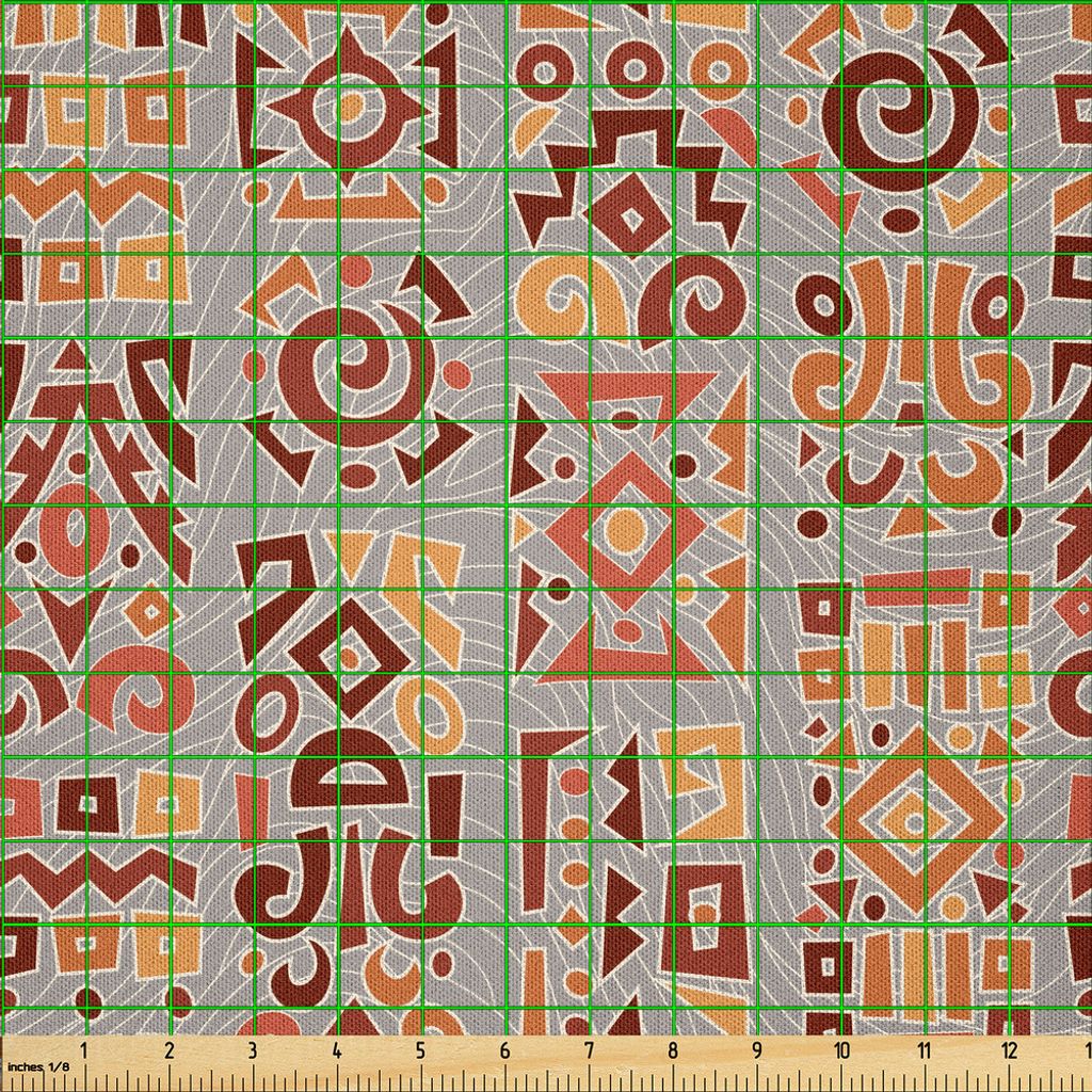 ABAKUHAUS Stammes Microfaser Stoff als Meterware , Ethnisches afrikanisches geometrisches Muster mit Gekritzel-Kunst formt altes Kultur-Thema, 2 M ...