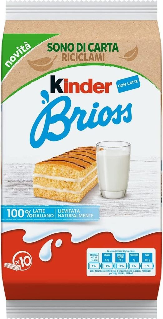 Brioss Italienischer Schwamm, für Kinder, Milchfüllung, 280 g, 10 süße Snacks, 3 Stück