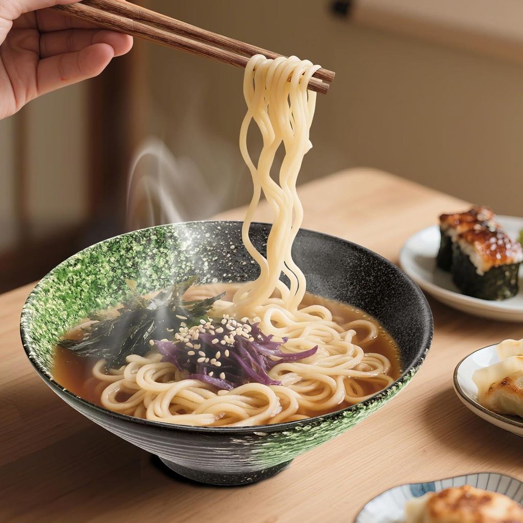 Ramenkom aus Keramik - 2 Sets mit Löffel und Essstäbchen - 1000 ml - Japanische Suppenschalen - Mischschalen - für Pasta und Salate - Japanische...