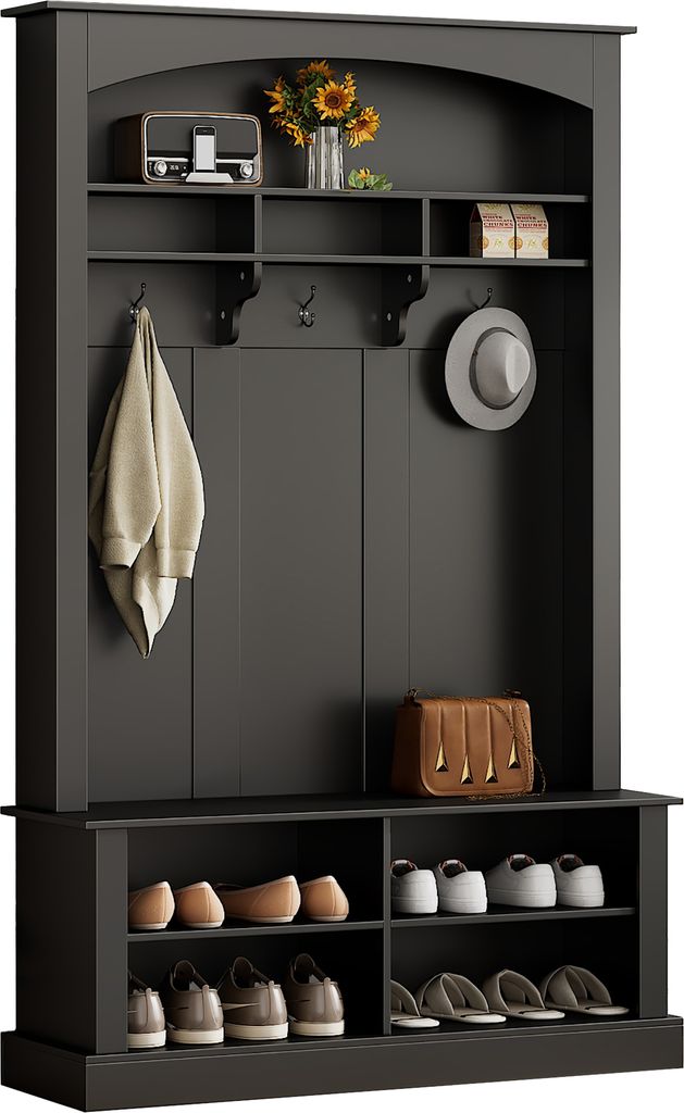 Garderoben-Set mit Bank und Schuhablage, Aufbewahrungsbank mit 3 hängenden Haken & offenem Stauraum, Aufbewahrung & Regale Garderobe für Flur, sc...