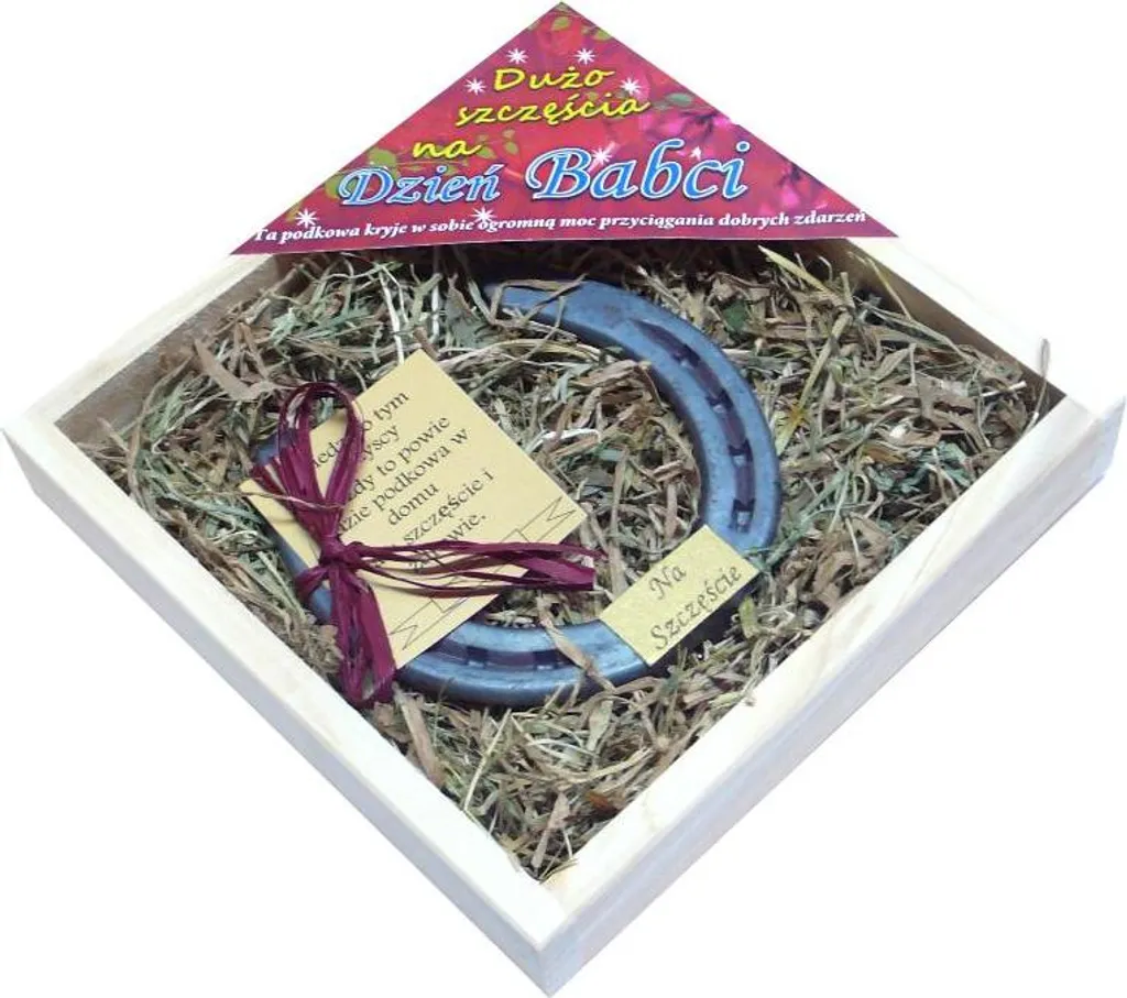 Fer à cheval métal avec foin pour offrir à sa grand-mère, objet déco