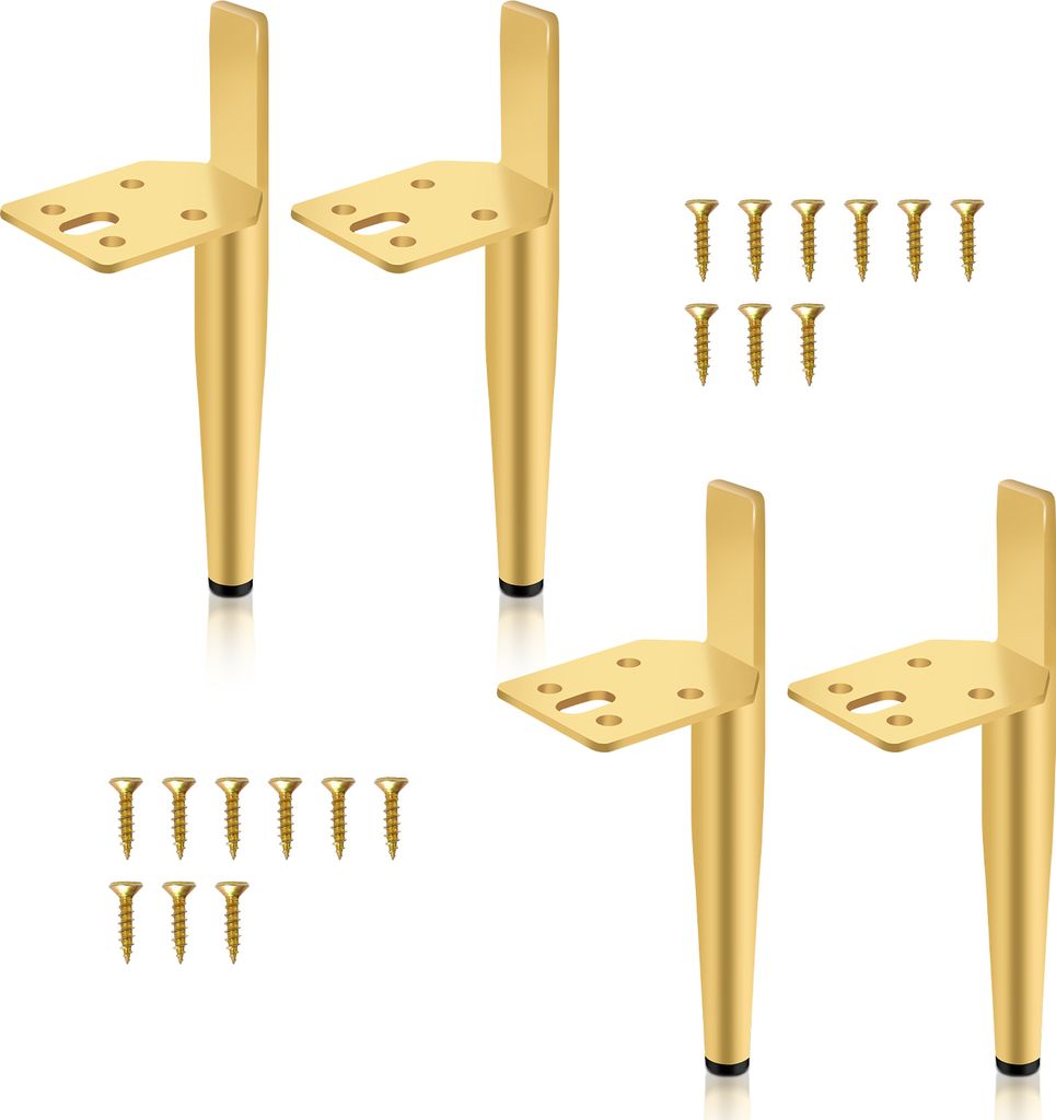 TolleTour 4er Set Möbelfüße Tischbein Set Sofafüße Möbelbeine Bettstützen Sofafüße Schrankfuß Möbelbeine Metall Füße Gold 15cm