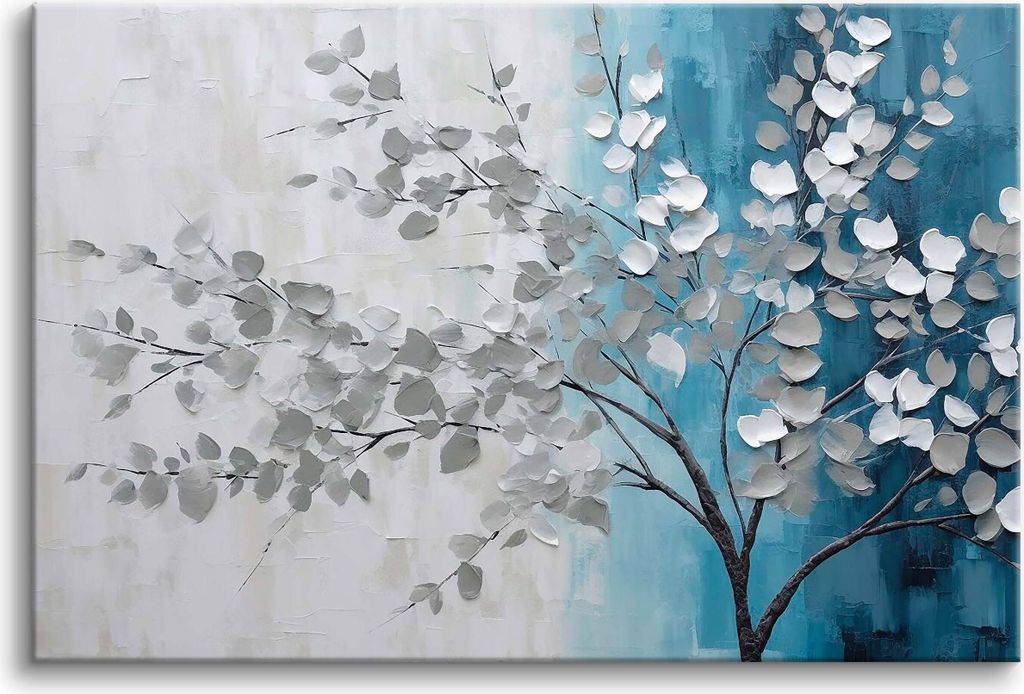 Leinwandbild Wandbild für Schlafzimmer Graue Blätter Baum 80x120 cm
