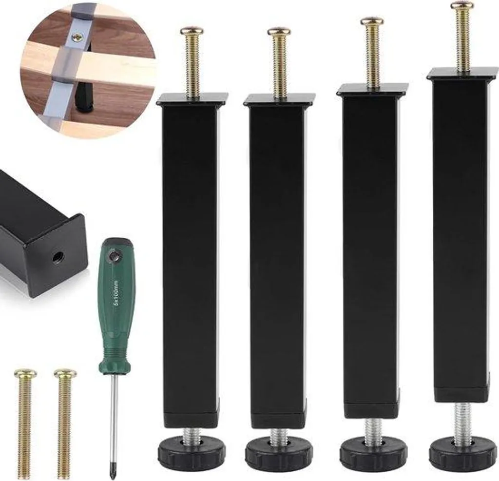 Pieds Réglables en Métal Noir 30 cm - Lot de 4 Supports Haute Résistance