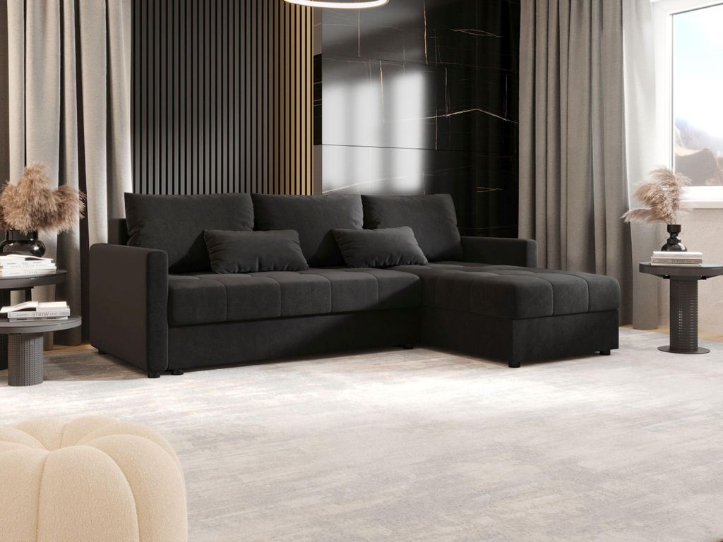 BEDANTE Ecksofa MOS L BIS Itaka 27 Dunkelgrau Rechts mit Schlaffunktion L-Form Sofa mit Stauraum Bettkasten Wohnzimmersofa Couch Sofa Bettsofa Bett...