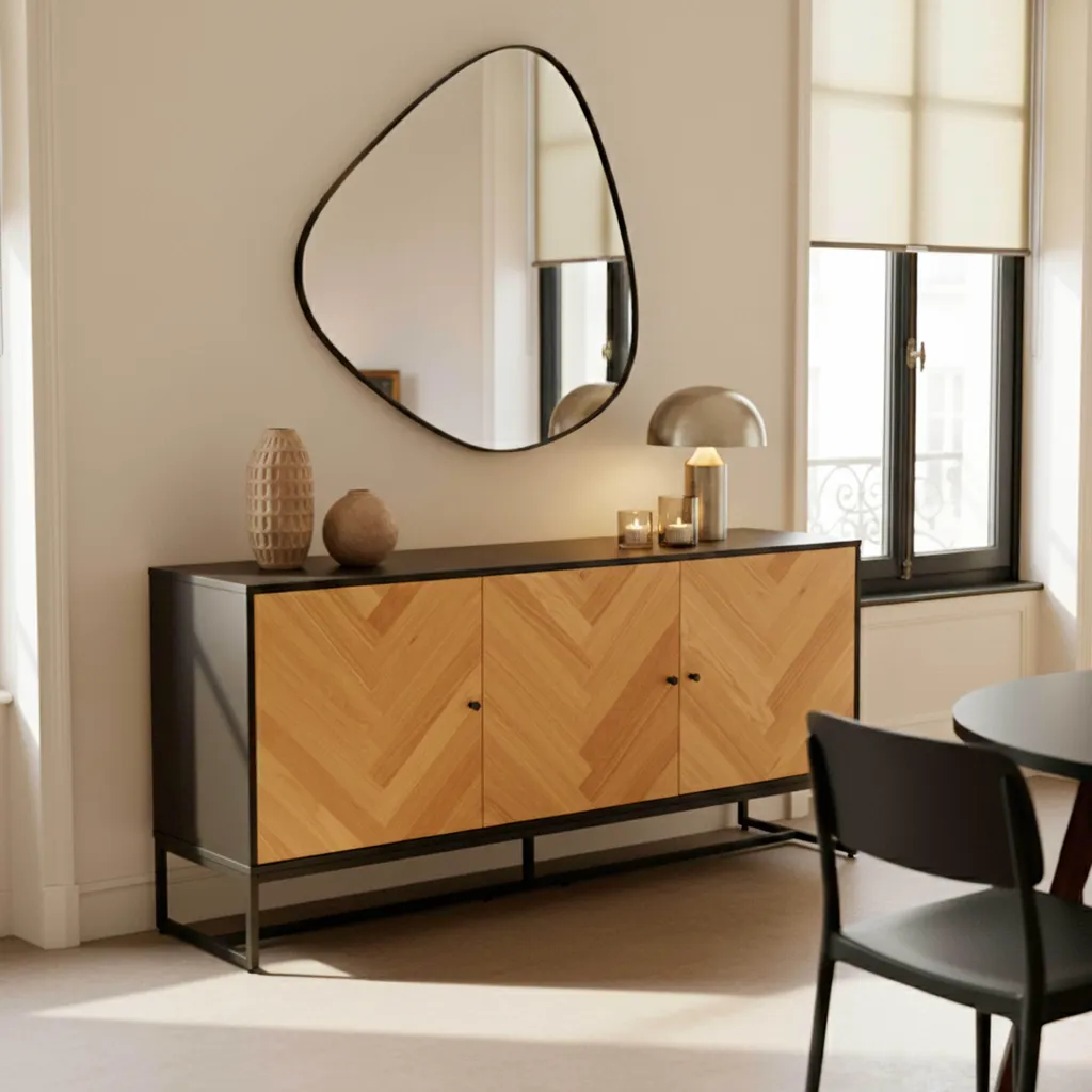 Buffet 3 portes 160 cm chêne et noir Oviala Marceau style industriel