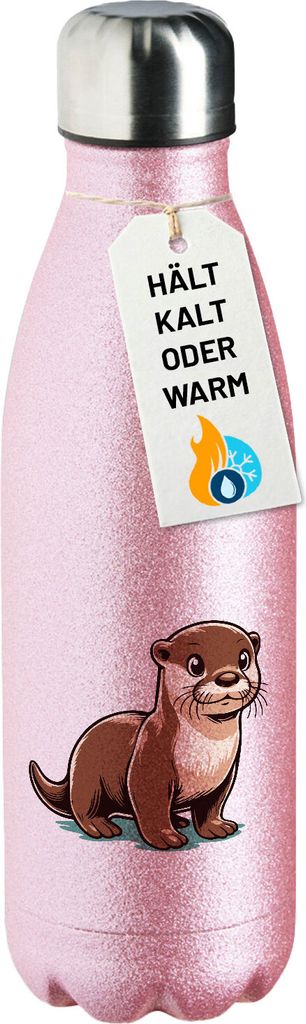 Huuraa Trinkflasche Otter Comic 500ml Pink Edelstahl Wasserflasche Trinkflasche Geschenkidee