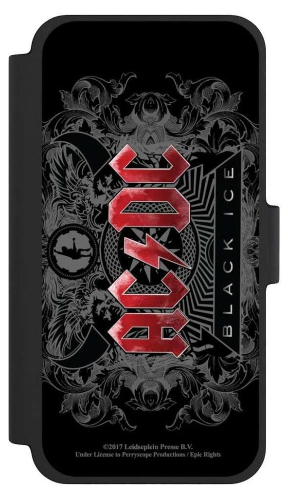 NIVOCASE Klapphülle für Apple iPhone 12 mini Handyhülle aus Kunst Leder NIVOflip schwarz ACDC Black Ice Fanartikel