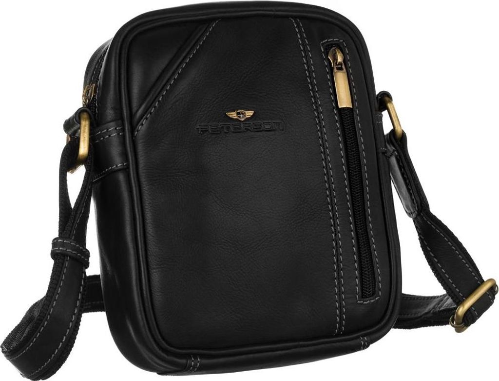 Peterson | Herren Leder Umhängetasche-Brieftasche, Schwarz, 18.5x18.5x7 cm