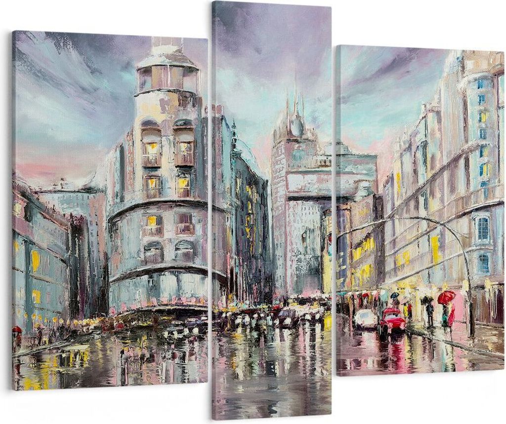 Bild auf Leinwand - Leinwandbild - Stadt Straße Haus - 95x80cm - Wand Bild - Wanddeko - Wandbilder - Leinwanddruck - Bilder - Kunstdruck - Wanddek...