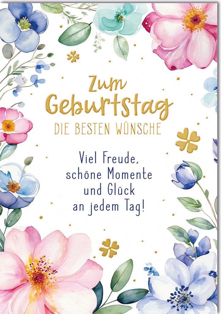 Geburtstag Blumenrahmen Freude schöne Momente Glück Große DIN A4-Karte mit Umschlag XXL-Karte