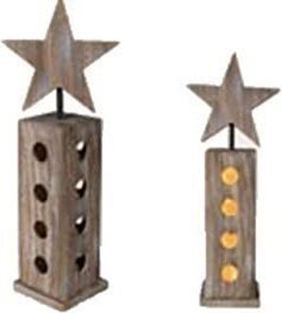 Holz-Säule mit Stern & 18 warmweißen LED, ca. 50 x 19,5 cm, für 3 Mignon Batterien (AA) nur für den Innenbereich geeignet