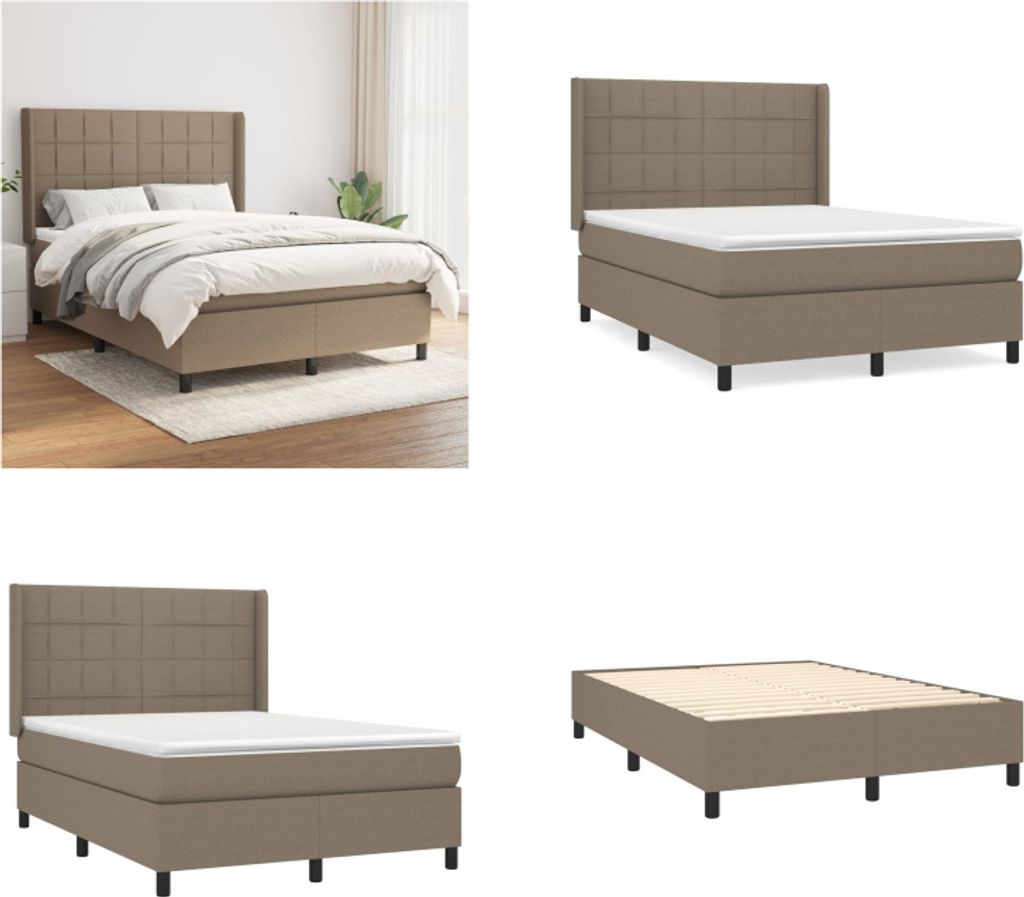 vidaXL Boxspringbett mit Matratze Taupe 140x200 cm Stoff - Boxspringbett - Boxspringbetten - Bett - Schlafzimmermöbel