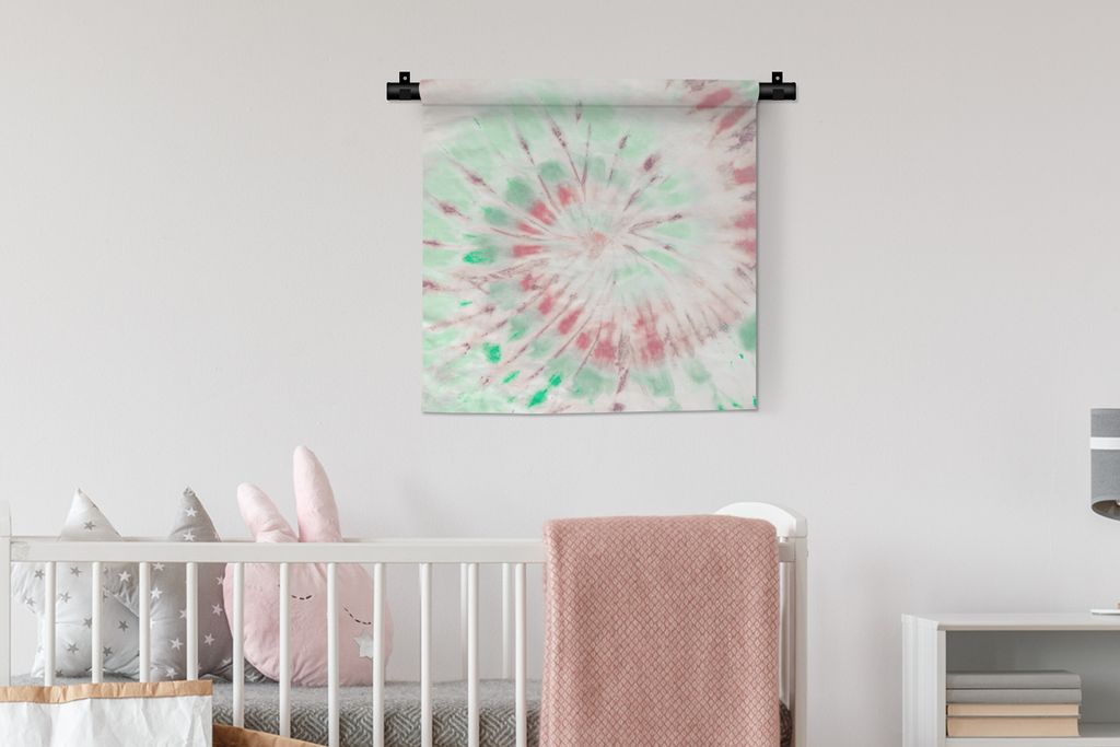 MuchoWow Wandteppich Wandbehang Krawattenfärbung - Hippie - Grün 60x60 cm Tapisserie Dekoration Wandtuch - Dekorationen - Wand Decke