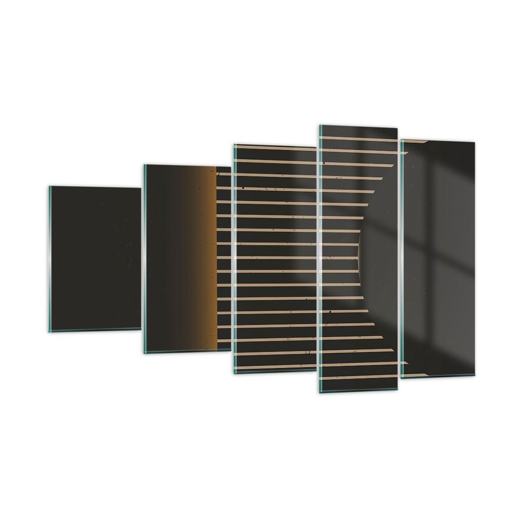 Bilder auf glas - 5 Teile - Modern Schwarz Gelb - 100x60cm - Glasbilder - Wandbilder - Bilder - zum Aufhängen bereit - Wanddekoration aus Glas - G...