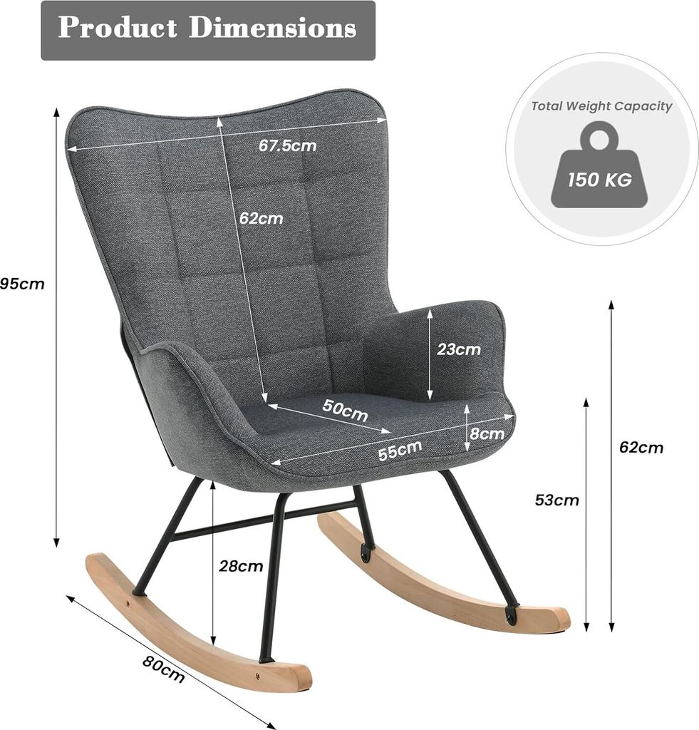 WOLTU Schaukelstuhl Relaxsessel, gepolstert, mit Holzkufen, Produktbild 3