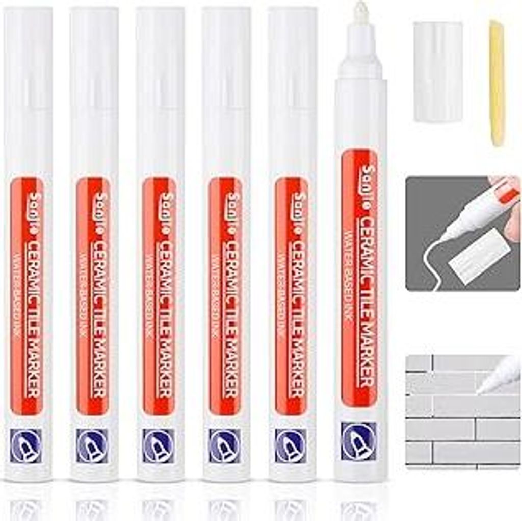 DONQL 6 Stück Fugenstift Weiß, Fugenstift Fliesen,Fugenmörtel Bad Wasserfest,Fugenstift Anthrazit Edding,Fugenreparatur Bad mit Ersatzspitze fü...