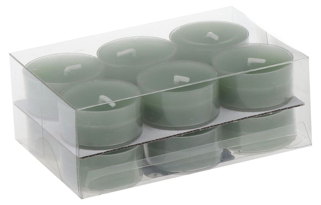 Teelichter in Kunststoffhülle Salbei 18/38mm, 12er-Pack Produktbild 