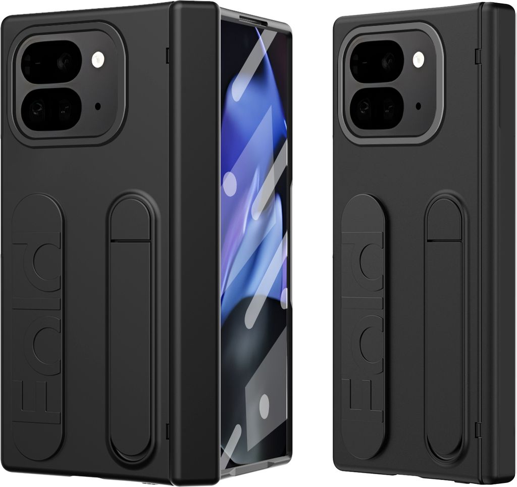 Hülle für Google Pixel 9 Pro Fold Armbandtasche mit Scharnierschutz, Eingebautem Displayschutz, Griff, Ständer Handyhülle Schwarz