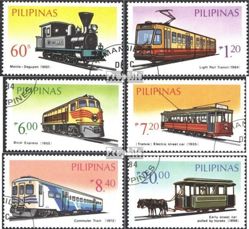 Briefmarken Philippinen 1984 Mi 1639-1644 (kompl.Ausg.) gestempelt Schienenfahrzeuge