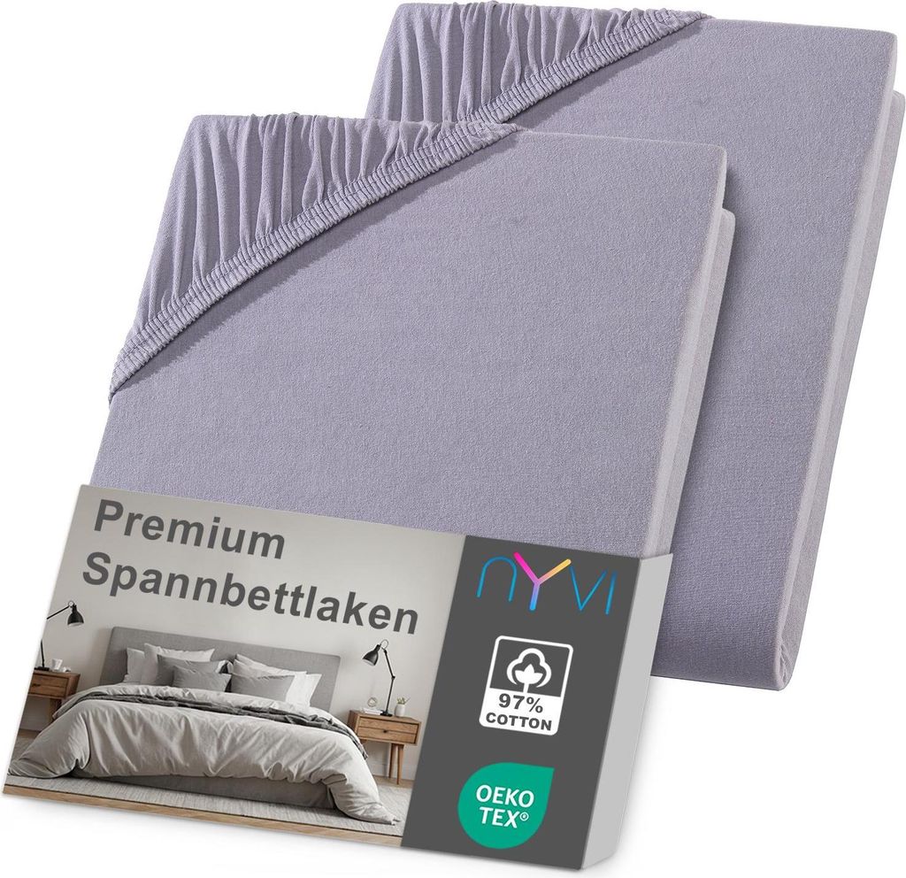 NYVI Spannbettlaken DreamScience Premium 140 - 160x220 cm grau 2er Set für Boxspringbetten bis 32 cm - Komfort Spannbetttuch, 190g/m², Einlaufsch...