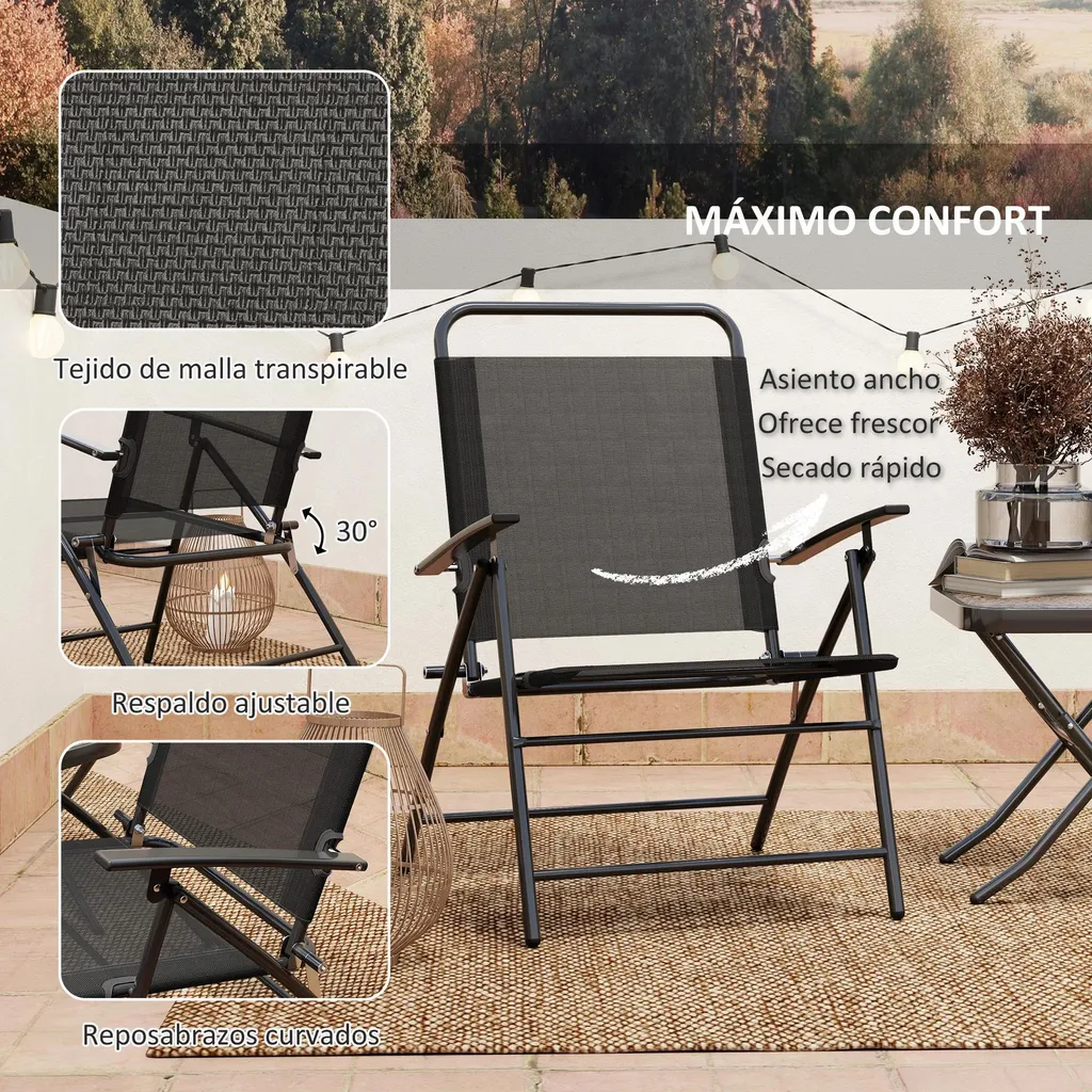 Ensemble table et chaises pour balcon noir petit espace terrasse repas - 6