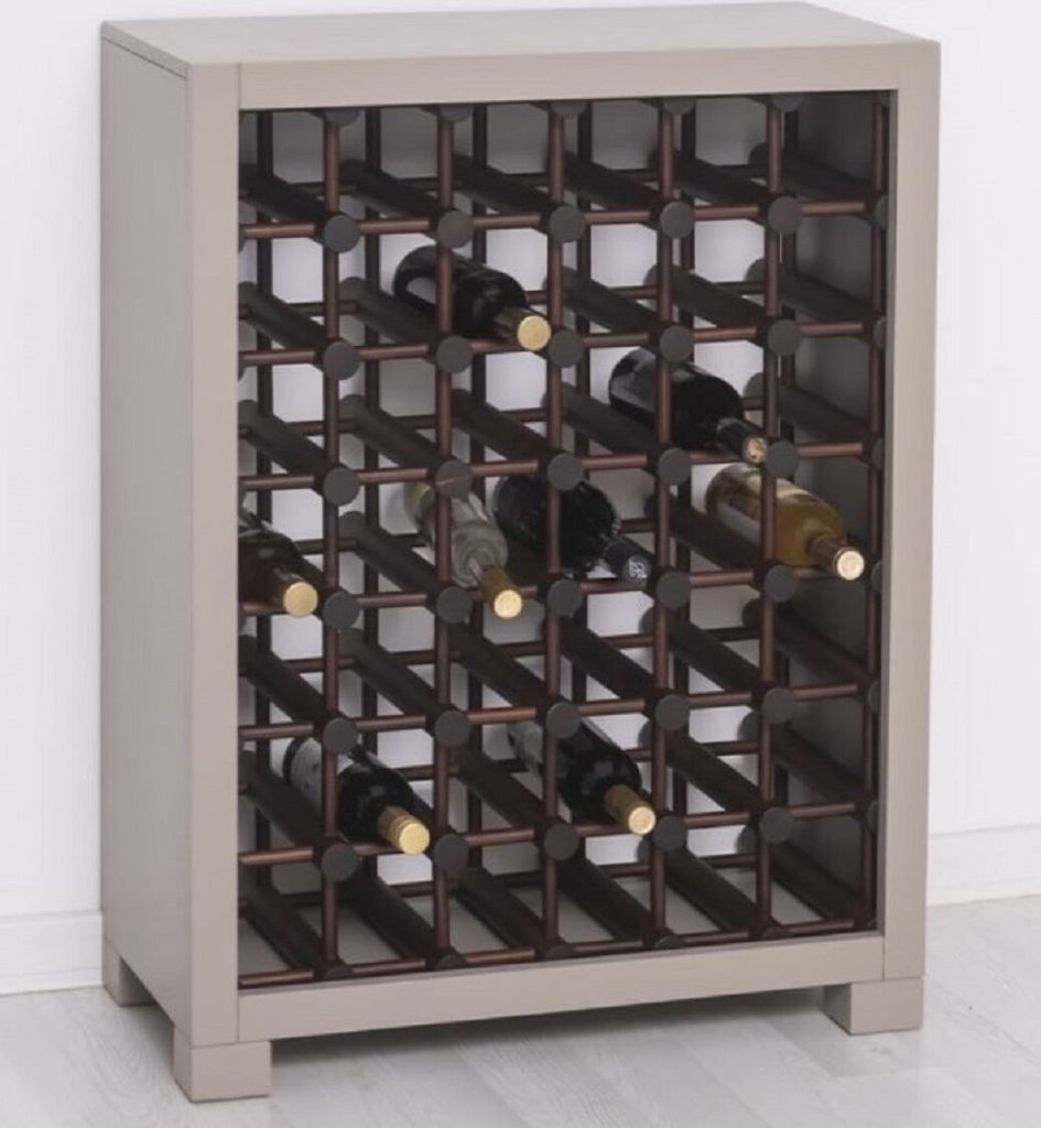 Casa Padrino Landhausstil Massivholz Weinschrank Grau / Dunkelbraun / Schwarz 68 x 35 x H. 68 cm - Massivholz Weinregal im Landhausstil - Massivhol...
