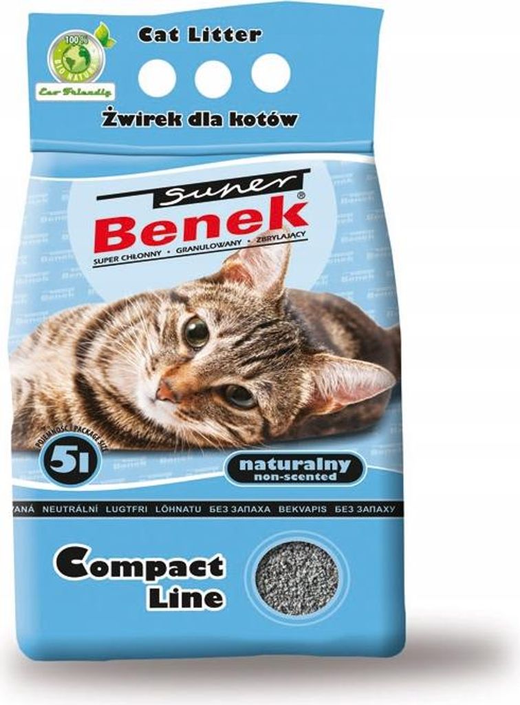 Super Benek Compact Line Natural - klumpendes Bentonit-Katzenstreu mit Ton-Duft 10L
