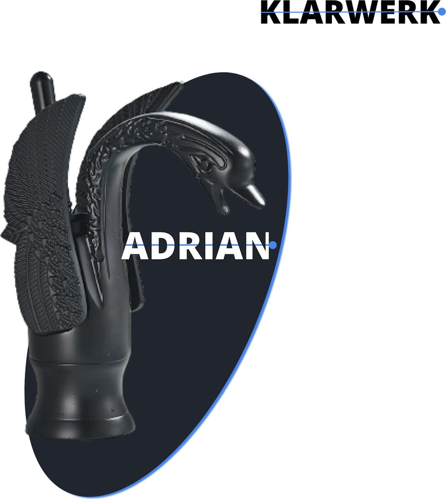 ADRIAN | Design Edelstahl Badarmatur in Schwan Optik | Schwarz matt Waschtischarmatur Hotel Gastronomie | Mischbatterie Bad 2 Anschlüsse