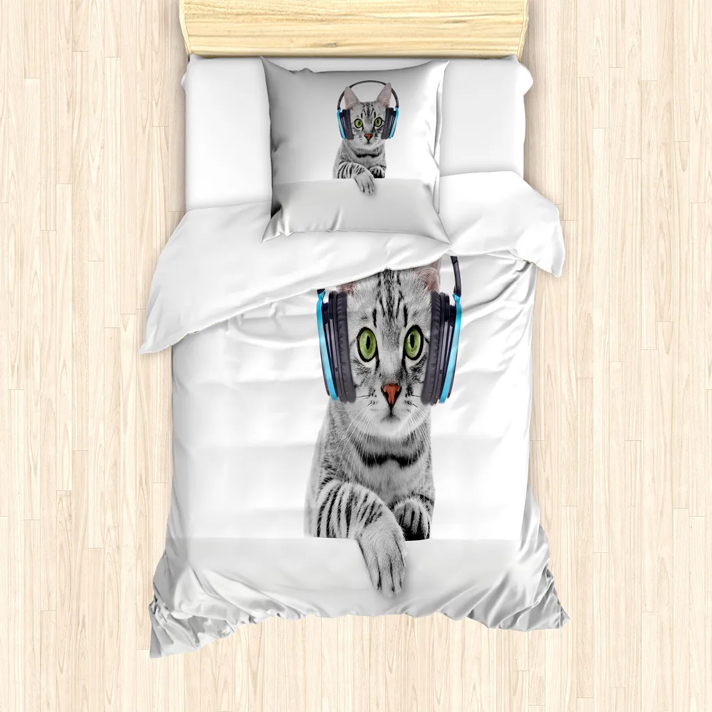 Set Copripiumino Morbido ABAKUHAUS Animali Musica 135x200 Grigio