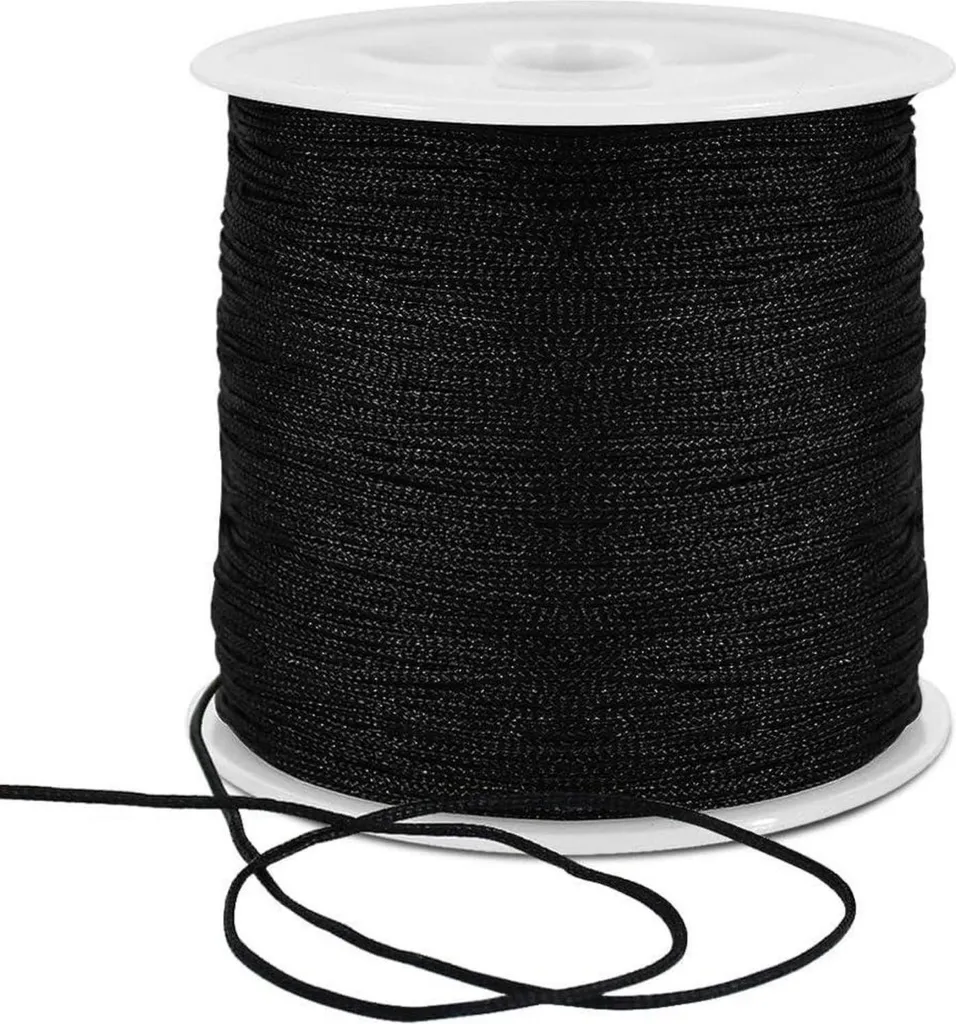 Fil macramé noir 1mm pour création de bracelets et colliers faits main