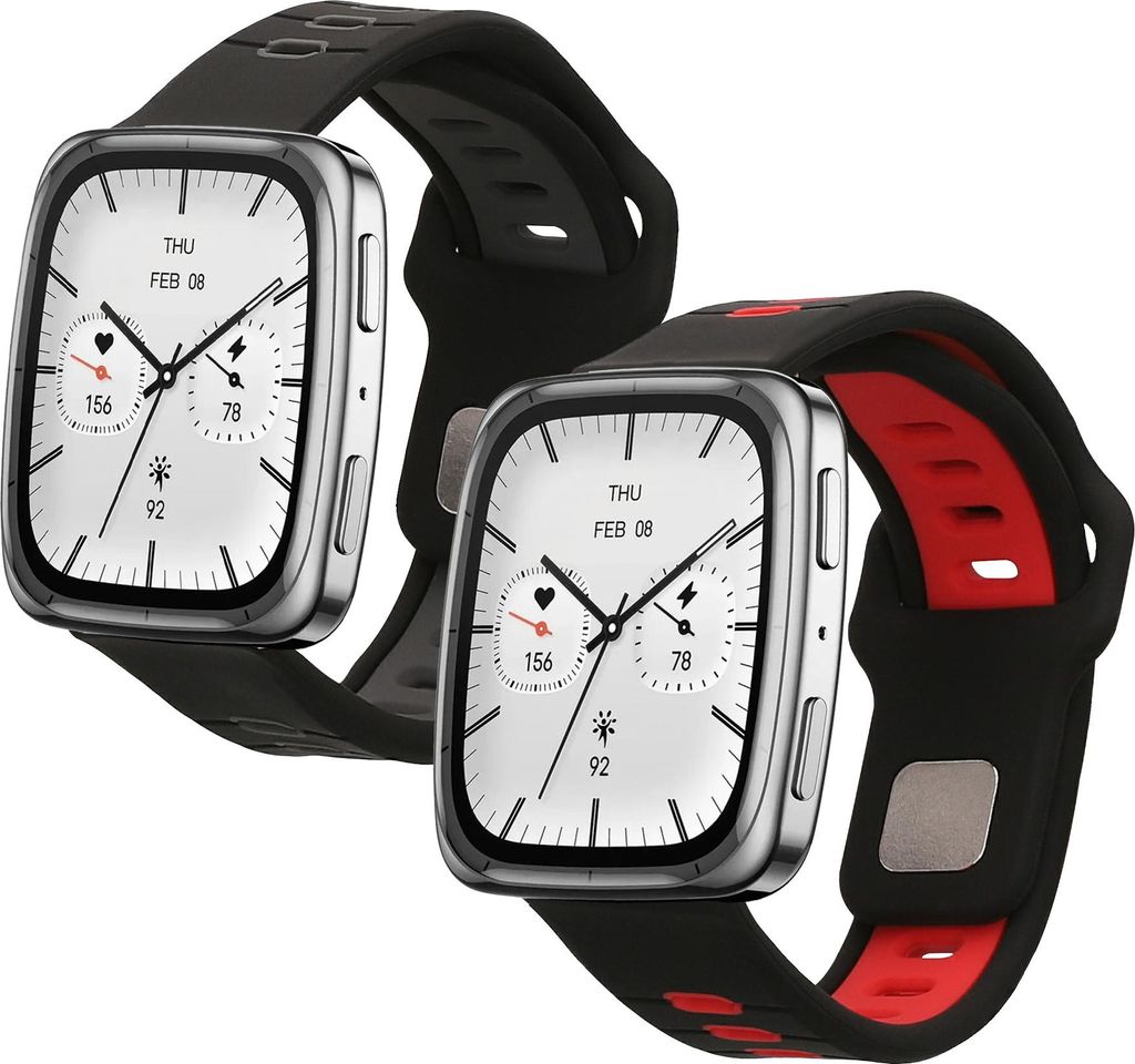 kwmobile 2x Uhrenarmband für 20mm Amazfit Active 2 / 2 Square / Active Edge / Bip 3 / GTS 3 4 Armband - Fitnesstracker Band Set aus TPU Silikon -