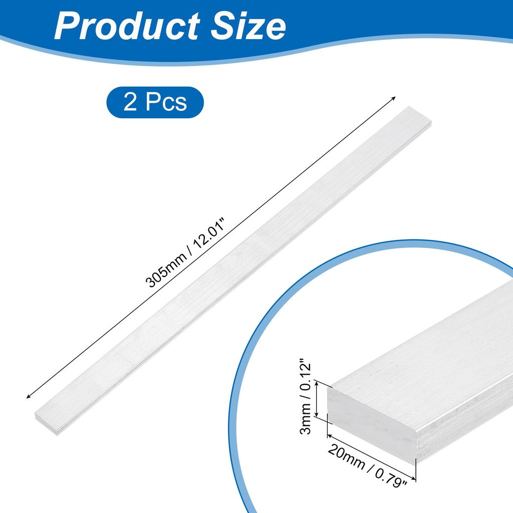 6063 Aluminium Profil Flachleiste, 2 Stš¹ck Quadratischer Aluprofil Flachstreifen Alublech 3x20x305mm (T*W*L), Alu Flachstange Aluminium Flachpla...