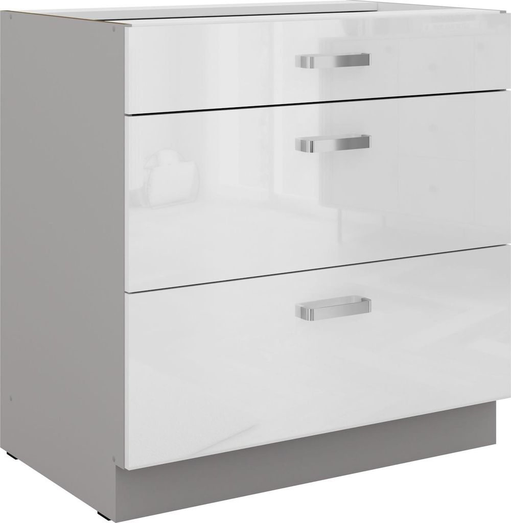 Küchen Unterschrank 80 Bianca Weiss Hochglanz + Grau Produktbild 