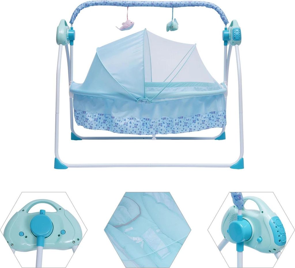 Babyschaukel & Wiege - Elektrische Babyschaukel - Faltbar - 5 Stufen - Automatisches Schaukeln - Fernbedienung - Über 20 kg - 1–2 Jahre - Blau