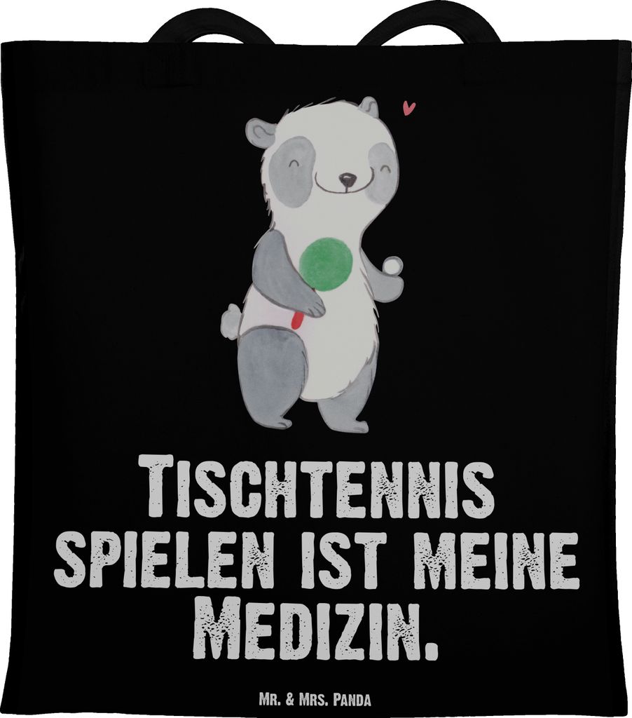 Mr. & Mrs. Panda Schultasche Panda Tischtennis - Schwarz - Geschenk, Bund, Ballsport, totebag, Verein, Jutebeutel, Uni Tasche, Shopping