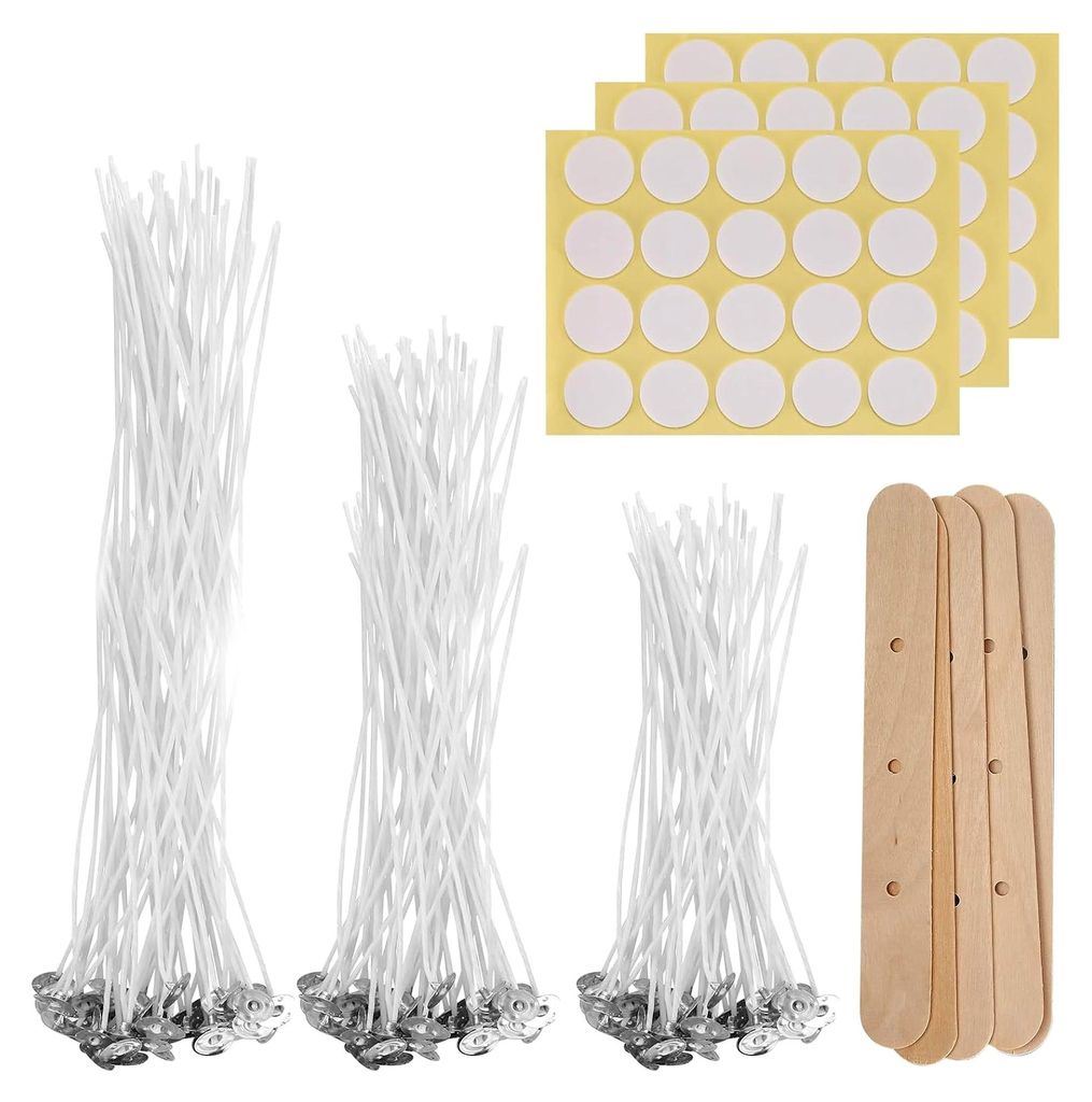 Set von Kerzendochten, 150 Stück Kerzendochte für die Herstellung von Kerzen, 10 cm/15 cm/20 cm natürliche Kerzendochte mit Holzdochthaltern und...