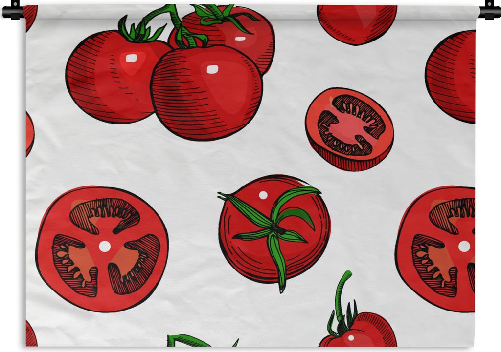 MuchoWow Wandteppich Wandbehang Rot - Muster - Tomaten 60x45 cm Tapisserie Dekoration Wandtuch - Das Schlafzimmer