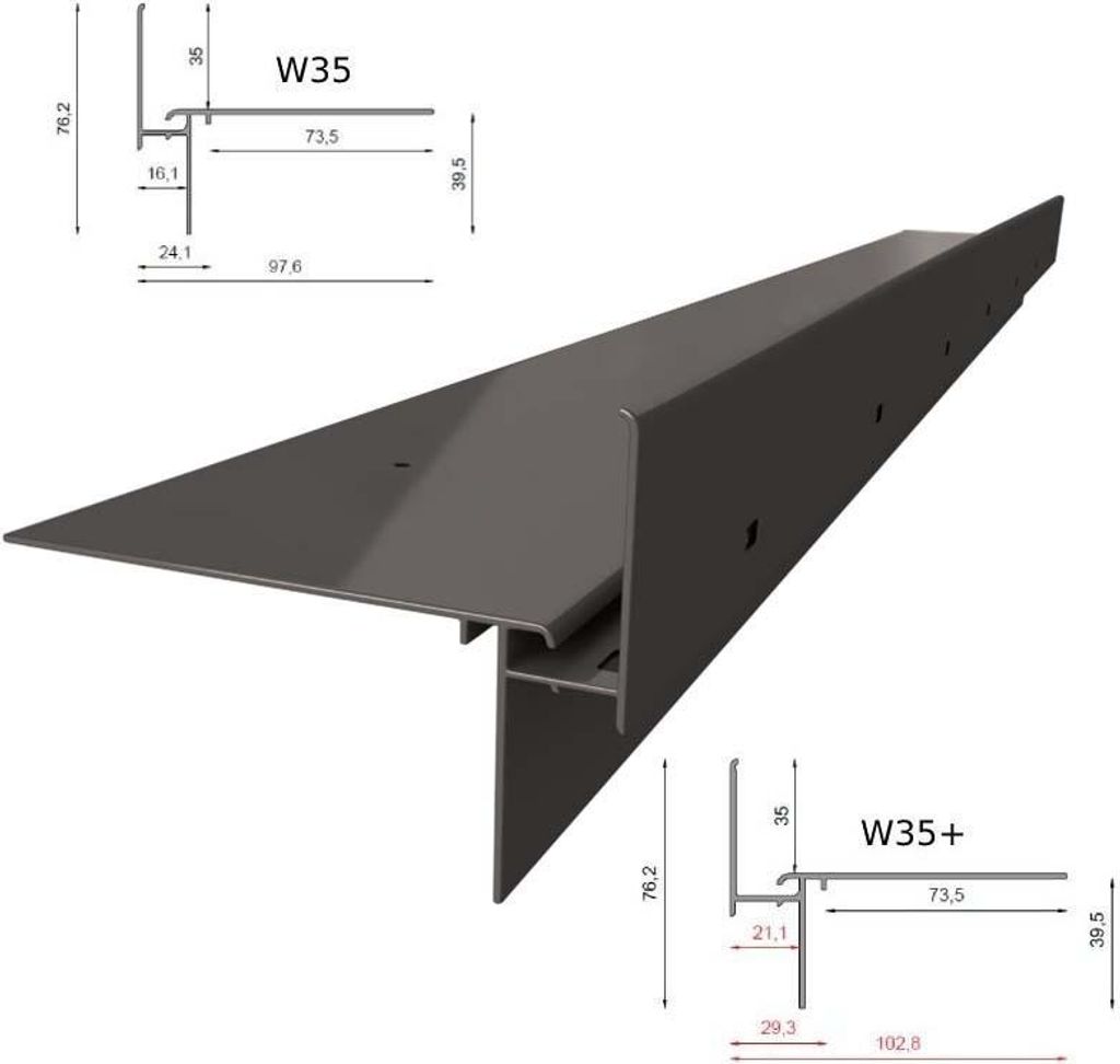 Renoplast Aluminium Traufprofil W35+ Belüftungsboden, Profil 200cm, Graphit