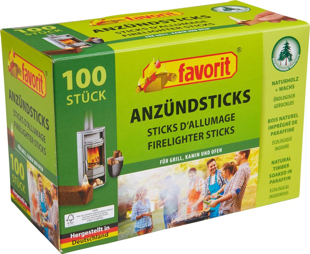 Favorit Anzündsticks Naturholz und Wachs 100 Stück Produktbild 