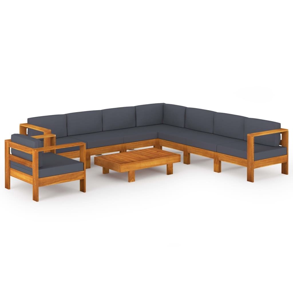 9-tlg. Garten-Lounge-Set mit Dunkelgrauen Auflagen Produktbild 