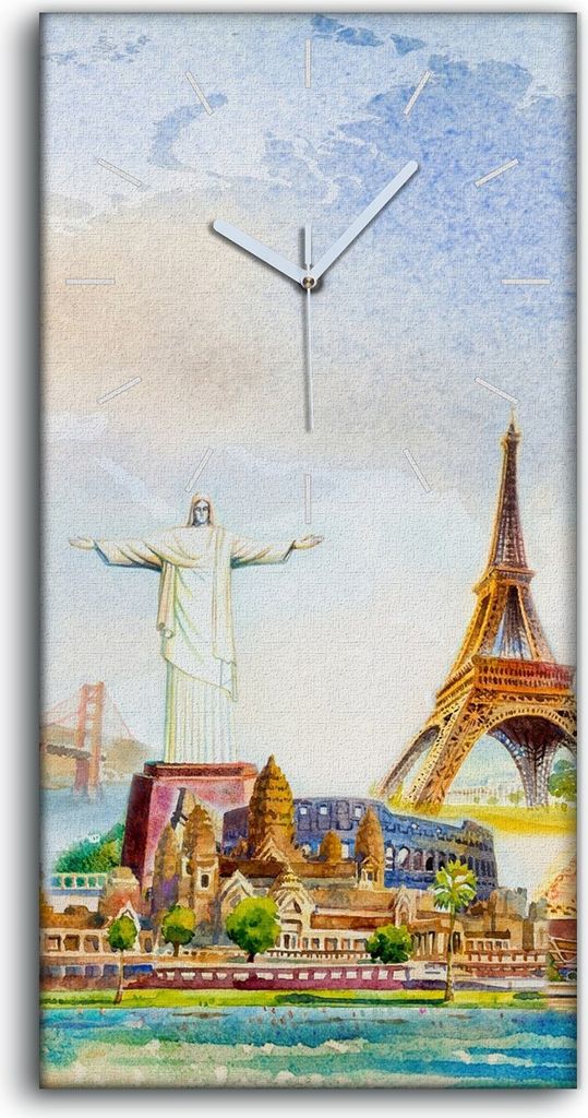Wanduhr Bürouhr Leinwand Bild 30x60 Gemälde Geschichte Kultur Karte Gebäude - weiße Hände