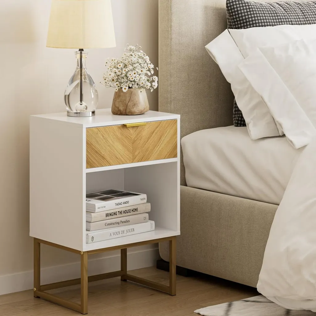 HEYZOEY Comodino con cassetto in rovere Tavolino moderno in legno di noce