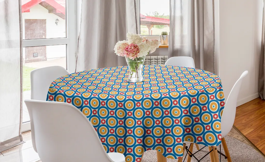 Tovaglia Rotonda 150 cm ABAKUHAUS Vintage Blu Marigold Decorazione Casa