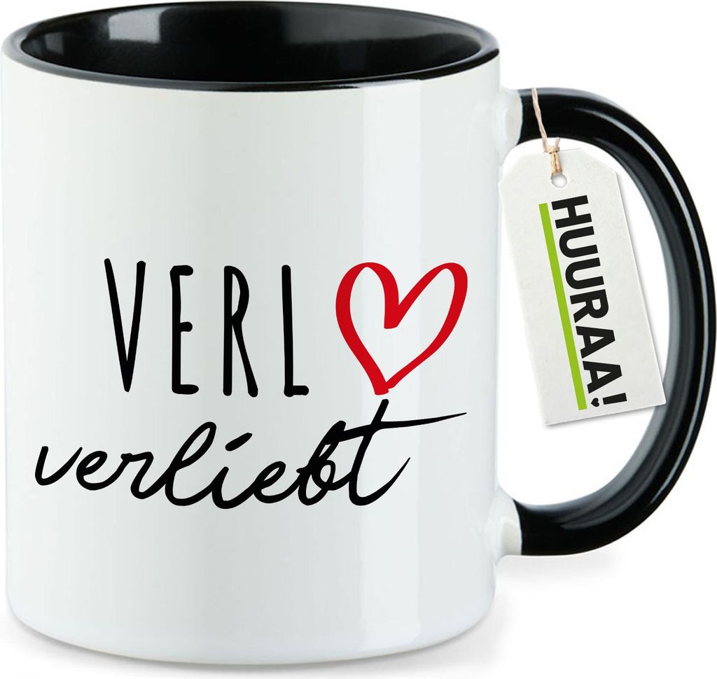 Huuraa Kaffeetasse Verl verliebt 330ml Schwarz Keramik Kaffeebecher Geschenkidee