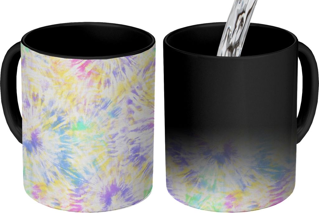 MuchoWow Zauber Tasse Zaubertasse Magic Sommer - Muster - Regenbogen - Krawattenfärbung 350 ml Farbwechsel Becher Geschenk Geschenkidee - Magic-...