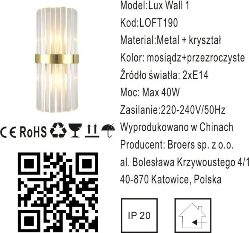 Lampe murale en cristal Lux Crystal Prisms au design moderne et épuré