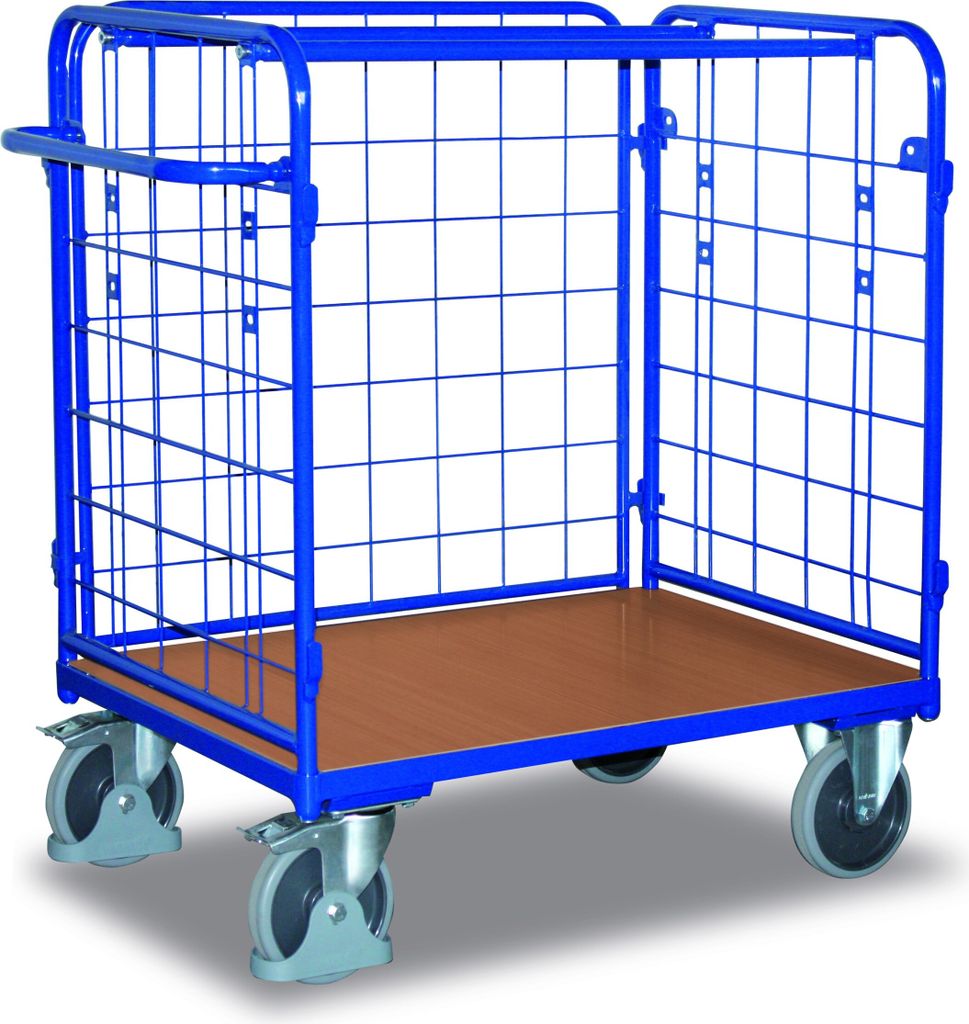 Paketwagen, 3 Gitterwände, Ladefläche LxB 1200x800 mm, Außenmaße LxBxH 1390x825x1220 mm, Traglast 500 kg